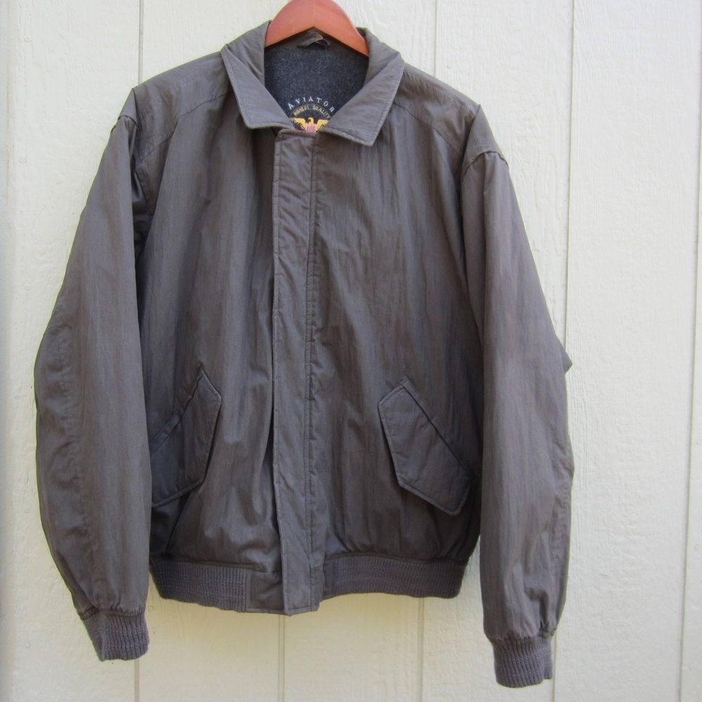 Mens XL Aviator Bomber‎ Jacket Brown Flight Style USA Made Wool Blend Lining